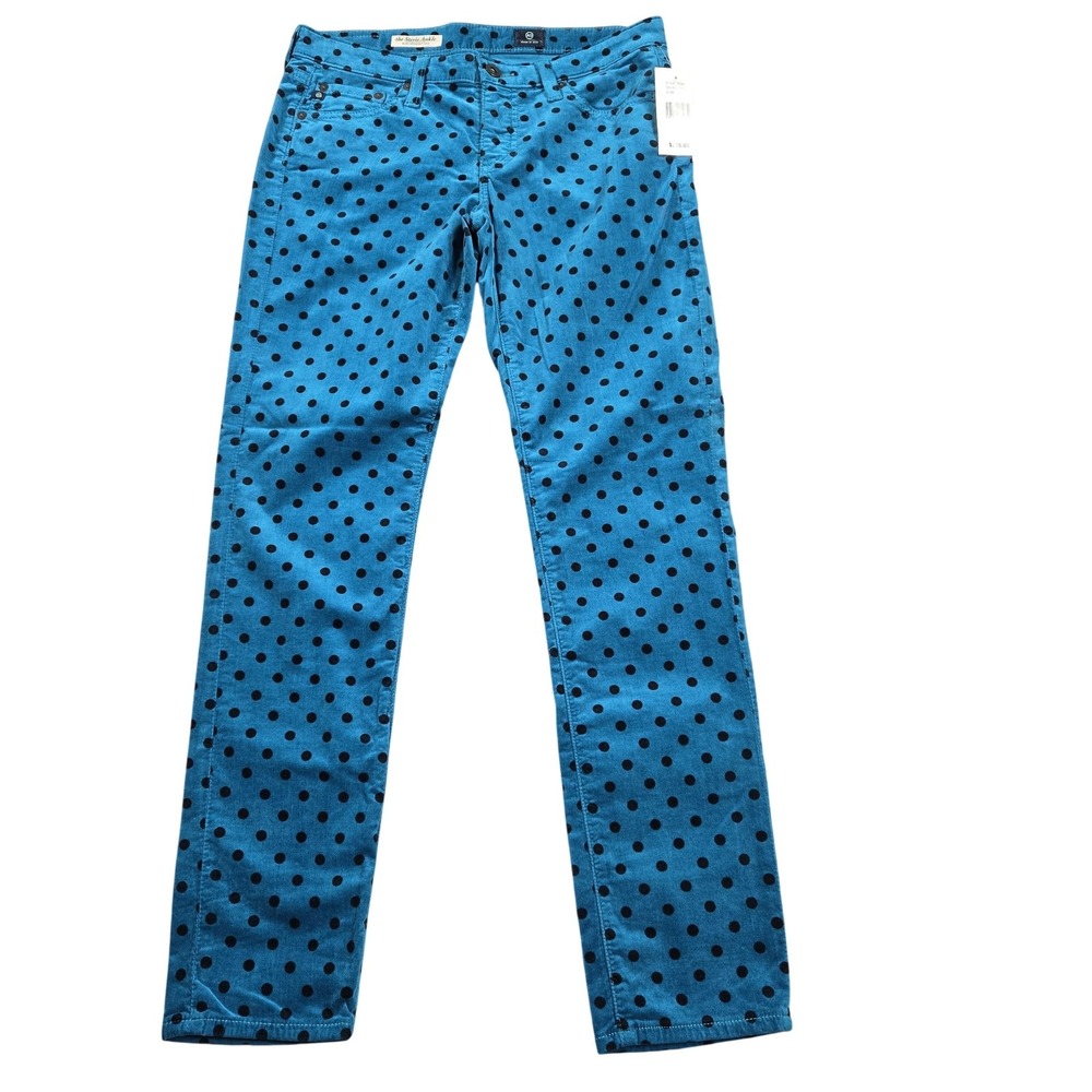 AG Stevie Ankle Jeans Pants Womens 27 Blue Polka Dot Straight Leg Made USA